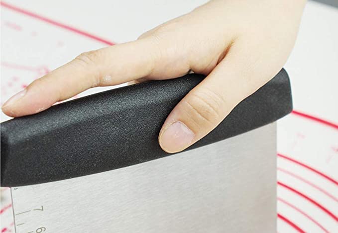 Image of Dough Scraper Stainless Steel with Handle, Metal Dough Cutter Spatula with Measurements, Kitchen Baking Tool Bench Scraper for Pizza Pasta Pastry Cake Bread Biscuit (Black)