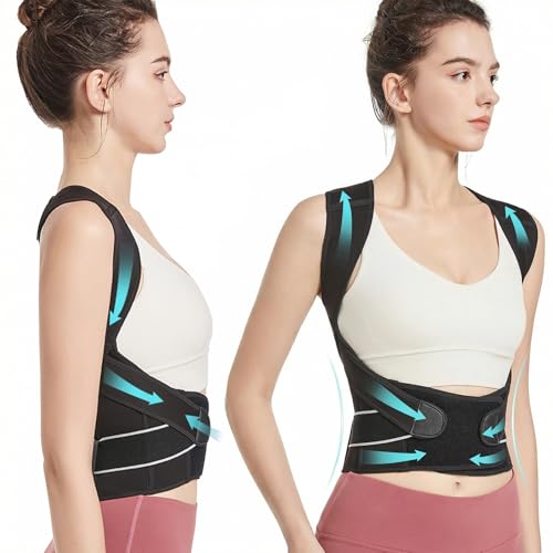 Eicgo Posture Corrector Suitable for Men and Women Upper and Lower Back Pain Relief - Scoliosis Hunchback Eicgo Adjustable Posture Corrector belt Comfortable and Breathable Back Straightener (Black XX-Large)