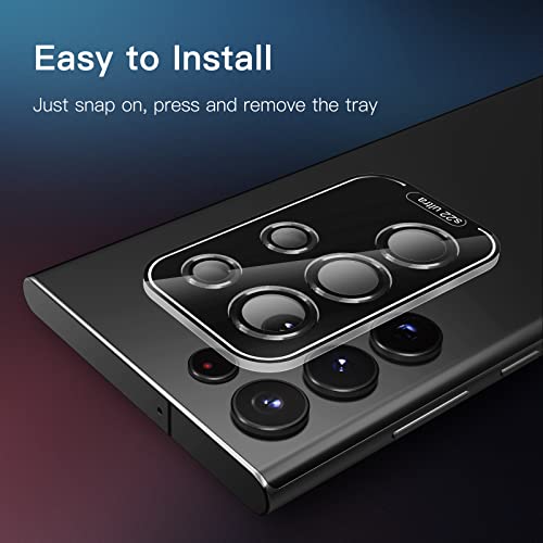 JETech Camera Lens Protector for Samsung Galaxy S22 Ultra 5G 6.8-Inch, 9H Tempered Glass Metal Individual Ring Cover, Easy Installation Tray, HD Clear, 1 Set (Phantom Black) - Image 4