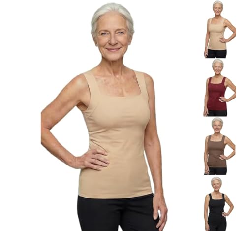 Built in Comfort Bra Tanktop for Women Wireless Support Seamless Smoothing Cami Soft Stretch Breathable Fabric Beige