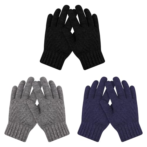 El Mejor Listado de Guantes para Niño para comprar hoy. 41 GOHI 3 pares de guantes para niños pequeños y niñas, guantes de forro cálido de invierno para niños, guantes de punto para niños, Negro, gris, azul marino, color liso, 5-12...