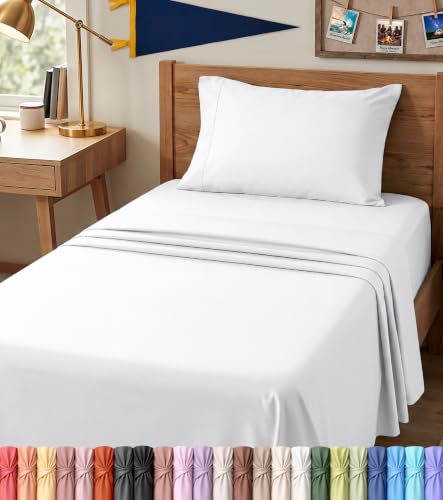 Image of Utopia Bedding Twin XL Sheet Set - Dorm Room Essentials for Students, 3 Piece Soft & Breathable Microfiber College Bedding, 1 Fitted Sheet, 1 Flat Sheet & 1 Pillowcase - Oeko Tex (White)