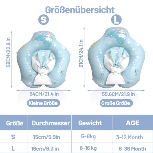 Schwimmring Baby mit UPF 50+ Abnehmbarem Sonnendach,Blau Aufblasbarer Schwimmreifen Baby, Aufblasbare Schwimmtrainer mit Sicherheitssitz für 6 Monate bis 10 Monaten Kinder, Kleinkinder-L.