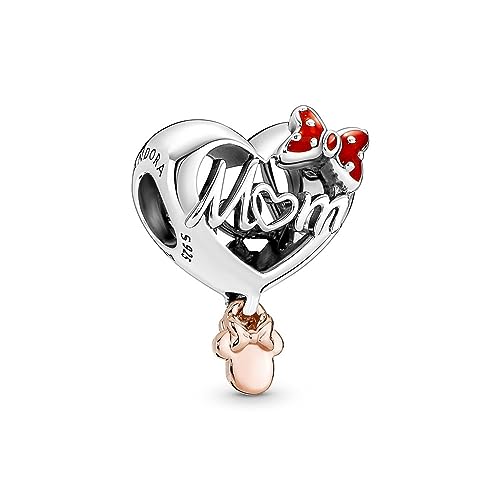 PANDORA Disney Ciondolo con Minnie a forma di cuore in argento Sterling e placcato in oro rosa 14 k con smalto rosso