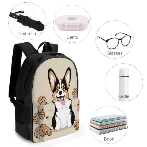 Mens Large Capacity Funny Corgi Dogs Cookies Bags, Backpack Easy to Clean, Lightweight Bag for Daily Travel College Airplane Essentials4