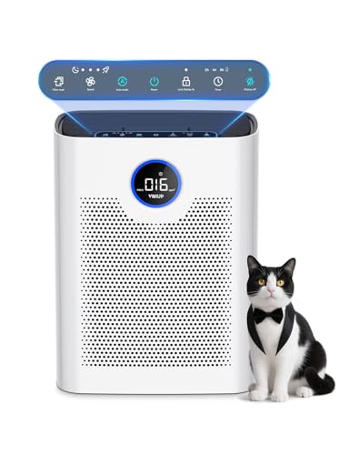 Air Purifiers for Home Large Room up to 3000 ft², VNIUP H14 True HEPA Air Purifier for Bedroom, PM 2.5 Display Air Quality Sensor Air Cleaner for for Whole Home Dorm Room Bedroom Office, ZQA-8000A