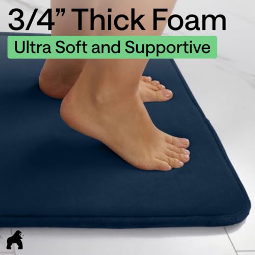 Image of GORILLA GRIP Thick Memory Foam Toilet Rug for Bathroom, U Shaped Washable, Soft Absorbent Velvet Topside Floor Mats, Machine Wash, Cushioned Luxury Rugs for Bath Room, 22.5x19.5 Navy Blue