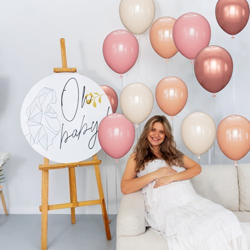 Image of 68 Pcs Retro Pink Nude Party Balloons 12Inch Dusty Pink Metallic Rose Gold Balloon Beige Blush Latex Ballons for Girls Birthday Wedding Baby Shower Party Decorations.