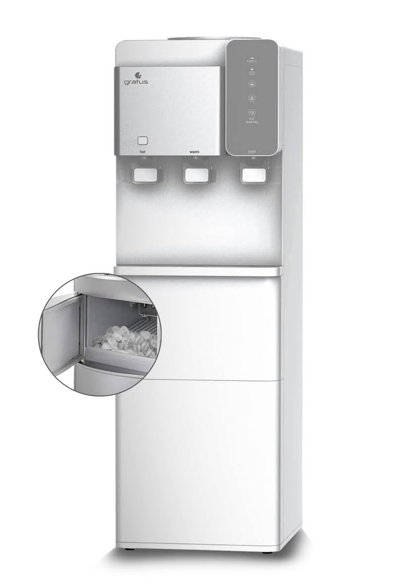 Gratus ice maker with Water Dispenser Hot, cool & Cold 3 Tap (White), 1 Year Full & 2 Year Compressor Warranty, Model -GWID1100ACR1DX