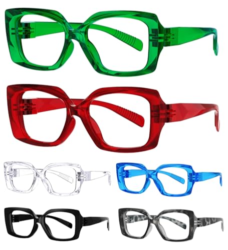 Eyekepper 6 Pack Thick Frame Reading Glasses for Women Blue Light Readers with Metalless Screwless Spring Hinges +1.0