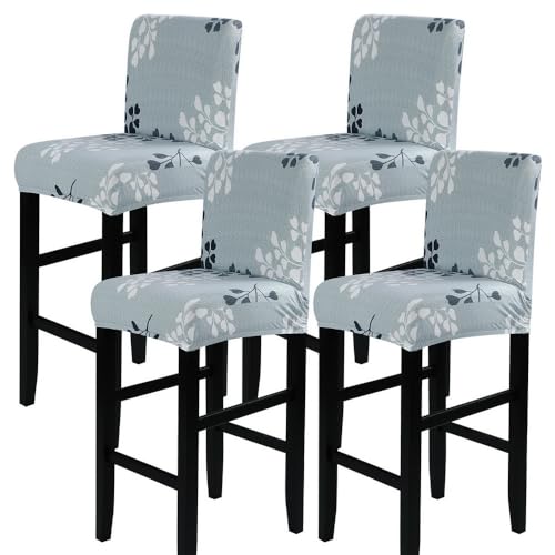 Image of SearchI Bar Stool Covers Set of 4, Stretch Washable Barstool Seat Covers, Counter Height Chair Covers for Kitchen Dining Room Cafe (Grey Leaf)