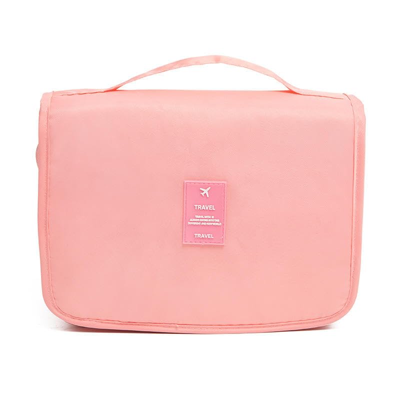 Image of CAVALO - Be Unique Nylon Polyester Large Capacity Portable Travel Toiletry Bag with Hanging Hook Waterproof Cosmetic Case Makeup Pouch Dopp Kit for Men Women with Carry Handle (Pink)