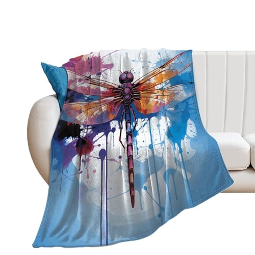 Couverture flanelle libellule colorée pour cocooning sur canapé et lit