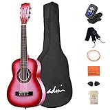 ADM Beginner Classical Guitar 30 Inch Nylon Strings Bundle with Carrying Bag & Accessories, Pink