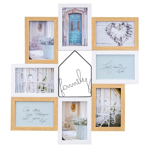 levandeo Bilderrahmen 46x51cm 8 Fotos 10x15 Family Natur Weiß Fotorahmen...