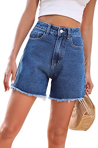Short en jean taille haute à ourlet brut et jambes larges KINGFEN