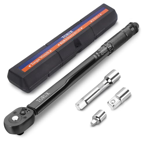TORUK トルクレンチ プレセット型 差込角 9.5mm (3/8インチ) 5-60N·m 12.7mm変換ソケット 6.35mm変換ソケット エクステンションバー付き とるくレンチ 車/バイク修理レンチ タイヤ交換 自転車修理 専用ケース付き 校正証明書 ブラック