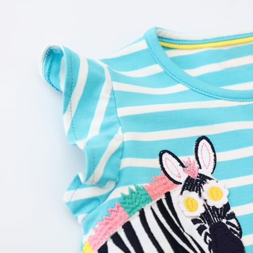 Hongshilian Toddler Girls Casual Cotton Dress Cartoon Appliques Short Sleeve Summer Playwear Dresses3
