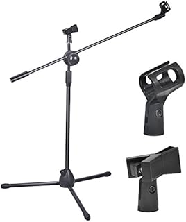 Costcom Adjustable Microphone Stand Foldable Mic Holder Tripod Two Clip Boom for Studio, Podcast, Singing, Streaming