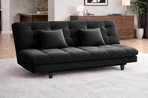 Image of Rosebell Modern 3-Seater Sofa Cum Bed Foldable Velevt Fabric Sofa, Soft Foam Seating, Stylish Design for Living Room, Guest Room & Office-Black