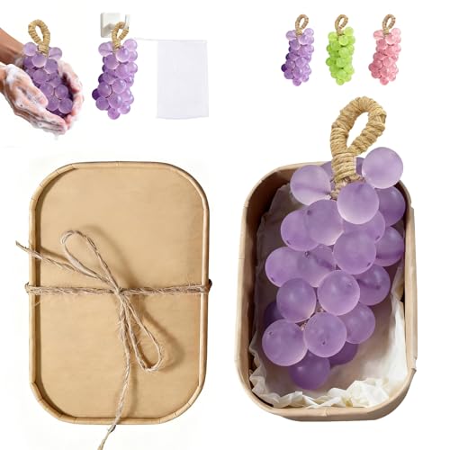 Grape Soap on a Rope 2026 Handcrafted Crystal Grapes Soaps Lasting Fragrance DIY Soap on a Rope Home Decor and Gift Choice for Women Men Exquisite Box with Storage Bag (Purple)