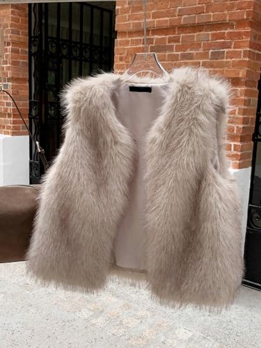 Chic Apricot Womens Fall Winter Jacket: Open Front Vest for a Stylish Season - Image 4