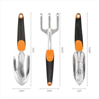 Fiskars 3-in-1 Garden Tool Set, Includes Trowel, Transplanter, and Cultivator for Outdoor Gardening, Ergonomic Yard Tool Kit