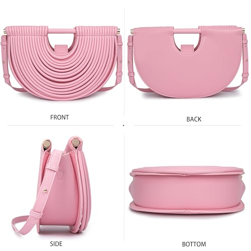 Image of Trendy Woven Evening Clutch Purse Half Round Designer Shoulder /Crossbody Bag Top-Handle Satchel Handbags