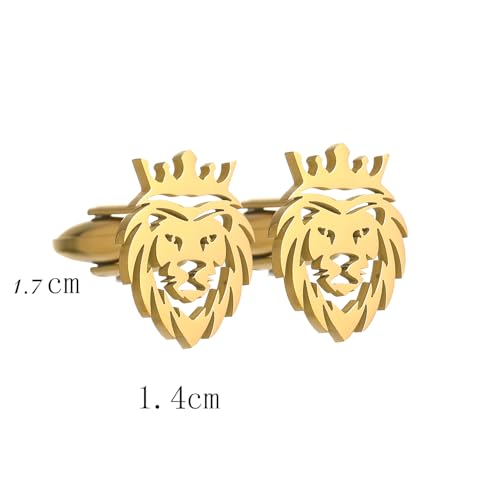 Mancuernillas con cabeza de león tono dorado de acero inoxidable miniatura 3