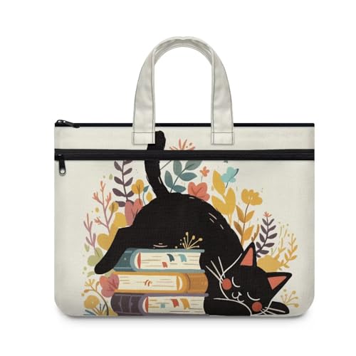 Sleeping Cat Book Handle Document Bag Briefcase for Women Lightweight and Portable Carrying Paper File Tote Bag Ladies Trendy Documents Pouch Handle Handbag