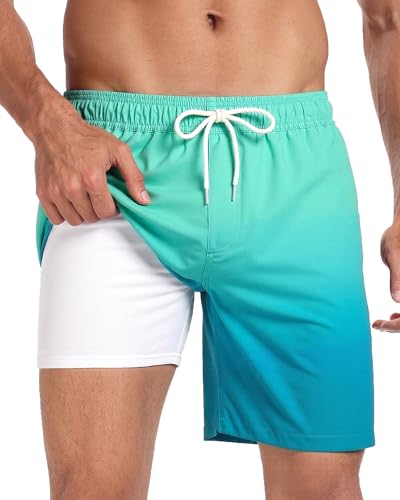 Image of Mens Swim Trunks with Compression Liner 2 in 1 Quick Dry Swimming Shorts Swimwear Bathing Suits with Pockets