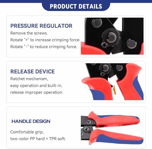 Image of SN-58B Non-insulated 24-16 AWG Open Barrel Crimping Tool 0.25-1.5mm, Ratcheting Crimper for Dupont Molex JST TE Terminals & EPC PCIE SATA Pins