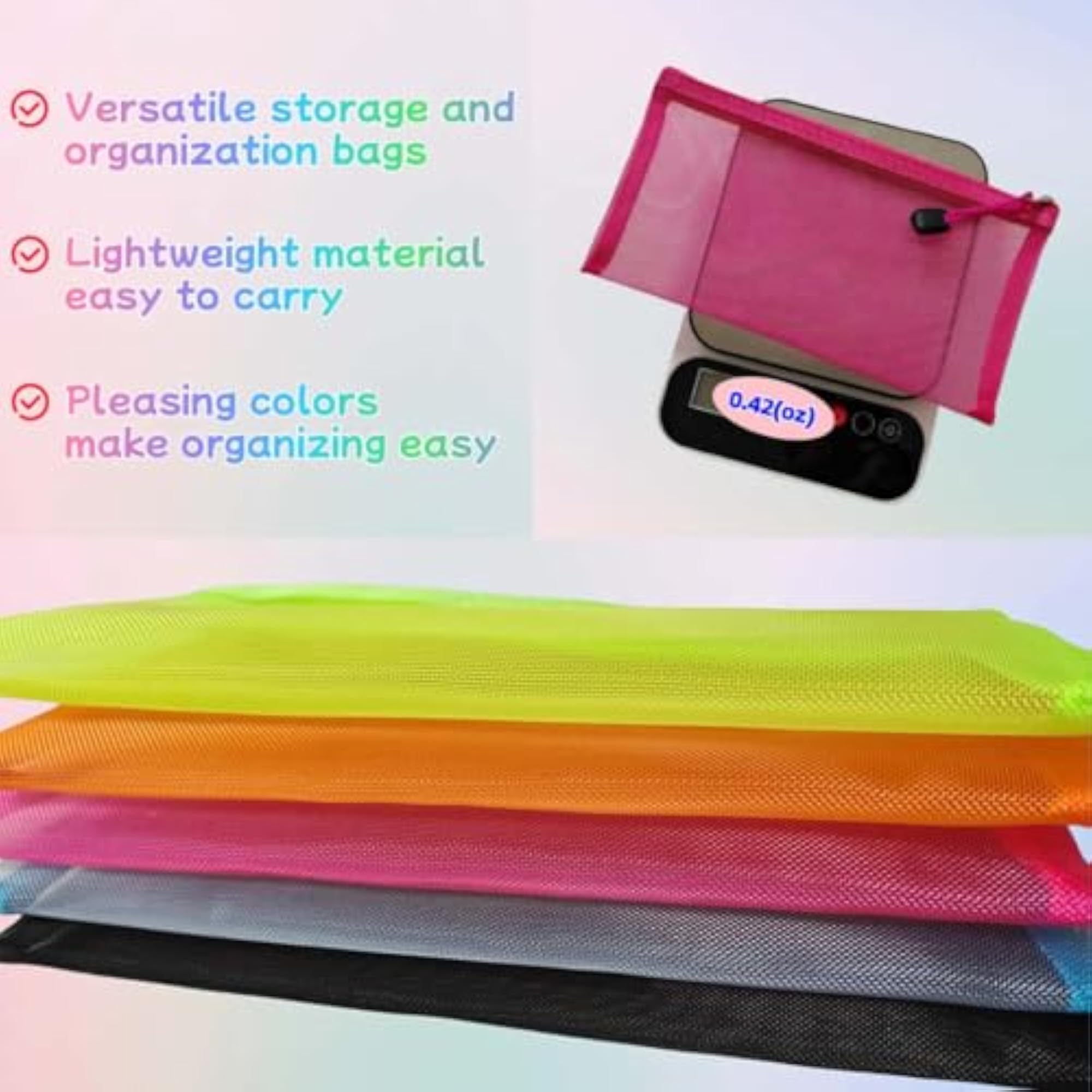 5 Pack Small Mesh Pencil Pouches, Travel Organizer