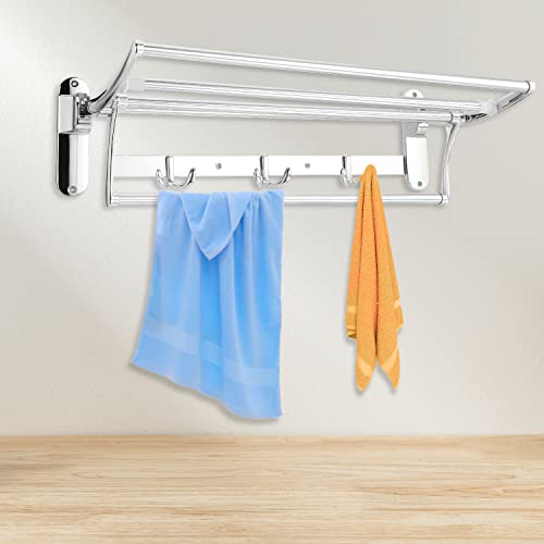 Image of LIMETRO STEEL Stainless Steel Folding Towel Rack for Bathroom /Bathroom Rack /Bathroom Hanger /Towel Stand /Towel Hanger (18 inch)