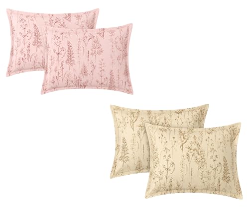Image of RD TREND Glace Cotton Assorted Pillow Cover Set of 2 (4 Pcs) - Premium 210 TC, Standard Size 18 inchx28 inch | Soft & Breathable Floral Printed Pillowcases for Bedroom & Home |