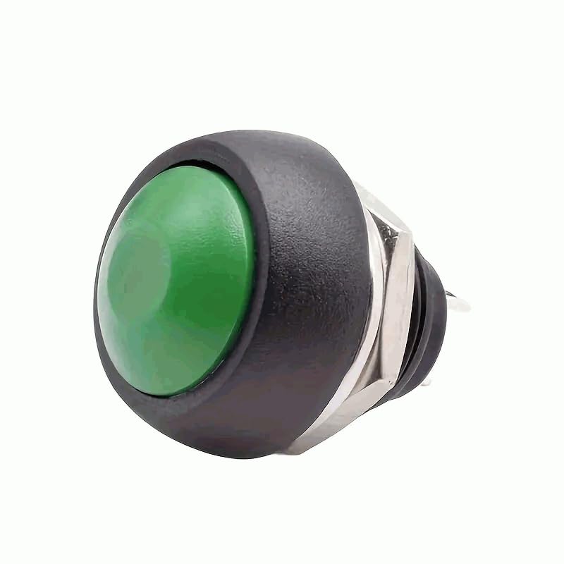 AUTOZOCO Botón Pulsador Momentáneo, Botón Auto Reinicio, Pulsador de contacto momentáneo, Tamaño del orificio de montaje 12 mm, 1 NO, SPST, CA 250V 1.5A | 125V 3A, IK08, Verde