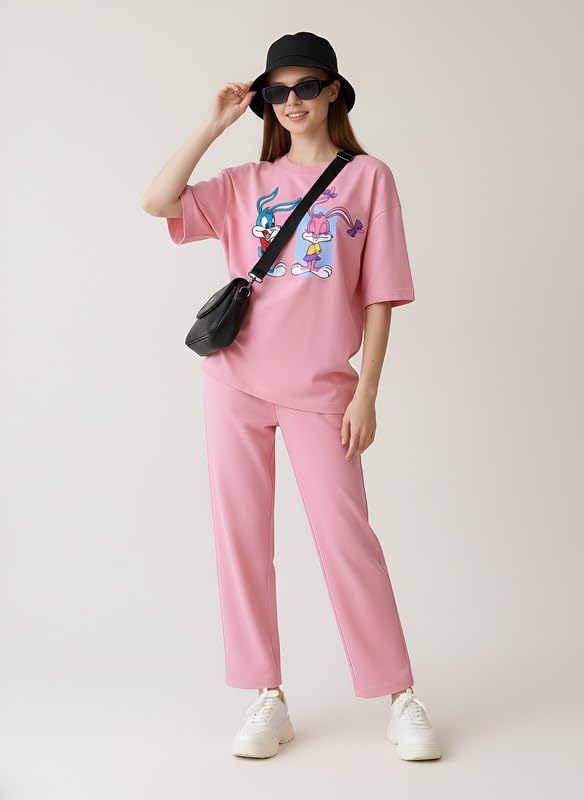 Image of My Swag Women Casual Nightwear Co-Ord Set | Soft Cotton T-Shirt & Pajama with Cartoon Print | Home Wear & Sleep Wear for Ladies