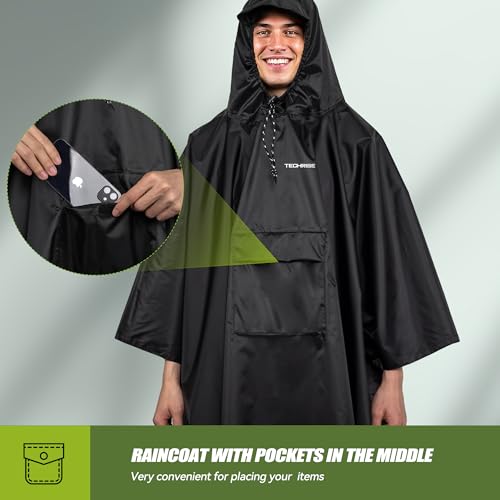 Rain Ponchos for Adults with Pocket, Waterproof Rain Poncho Reusable Hooded Ponchos Raincoat for Hiking Camping 6