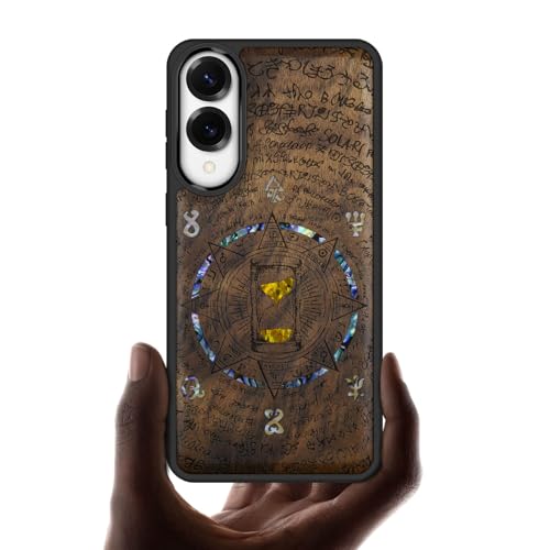 Carveit Magnética Funda para Samsung Galaxy S25 Edge [Grabado en Madera e incrustación de mejillones] con Madera y Silicona Híbrido Galaxy S25 Edge Carcasa (Nogal-Reloj de Arena Retro)