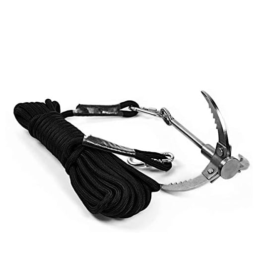 Cyfie 3-Claw Sawtooth Grappling Hook, with 10m/33ft 8mm Auxiliary Rope Stainless Steel Claw Carabiner for Outdoor Activity EDC Tool in Your Bug Out Bag