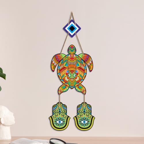 Image of Artvibes Sea Turtle Nazar Battu Wall Hanging for Home Entrance | Evil Eye MDF Decorative Wall Art | Positive Energy Vastu Decor for Living Room | Bedroom | Office & Main Door | Gift Item (WH 8544N)