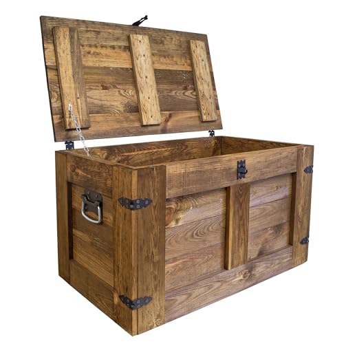 Kistenkolli Altes Land grosse Truhe Aufbewahrungskiste Oskar Ablagekiste Holzkiste Schatztruhe Wohnzimmertisch Kommode aus Holz Maße cm 80x45x47cm L x T x H (Palisander)