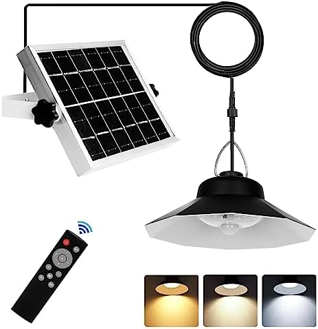 hixyer Solar Shed Light Indoor Outdoor, Upgrade Motion Sensor Pendant Lights Work in Daytime Waterproof with 3 Colors, 5 Modes, Remote Control Solar Indoor Lights for Home Yard Gazebo Barn