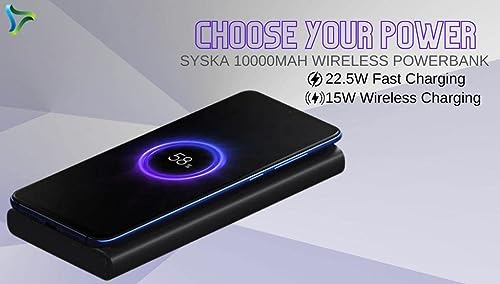 Image of SYSKA Wireless Armour Power Bank 10000mAH 22.5W WPB1004 Fast Charging Type C Input, Available (Grey)