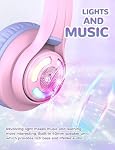 IClever Casques d'écoute pour enfants sans fil, LED Allumez-vous, 74/85dBA Volume limité, 50H Temps de jeu, Bluetooth 5.2, USB C, Casques pour enfants sans fil sur oreille pour les voyages iPad Comprimé, Meow Macaron-Purple