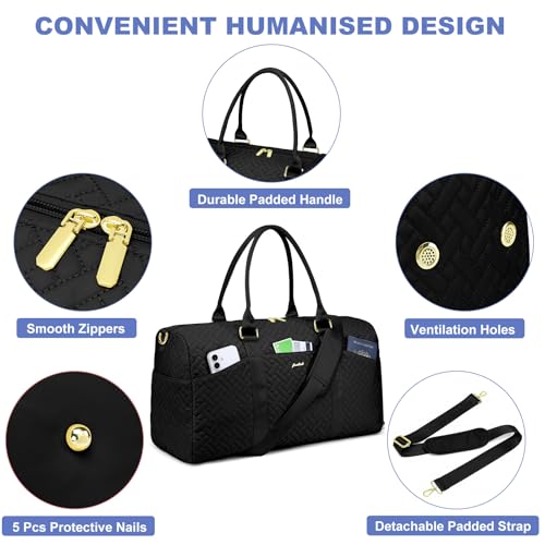 Image of Women Weekender Travel Duffle Bag: Travel Duffel Overnight Bags with Shoe Compartment Large Carry on Tote with Toiletry Bag Weekend Traveling Yoga Gym Hospital Bag for Women with Wet Pocket Black