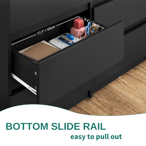 YITAHOME Kommode, 6 Schubladen Schlafzimmerschrank, modernes Möbel 100x30x70cm, stabil & sicher, aus Holz, mit Laufschienen, Schwarz