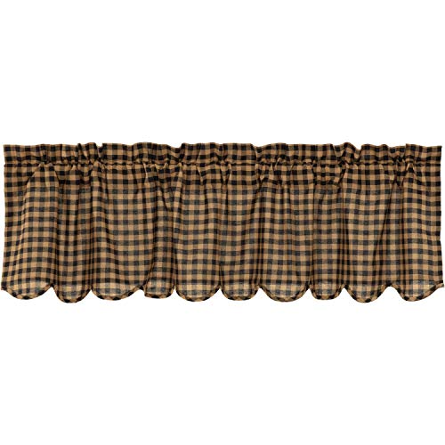 VHC-Brands-Black-Check-Scalloped-Valance-16x60-Country-Curtain-Black-and-Tan VHC Brands Black Check Scalloped Valance 16×60 Country Curtain Black and Tan