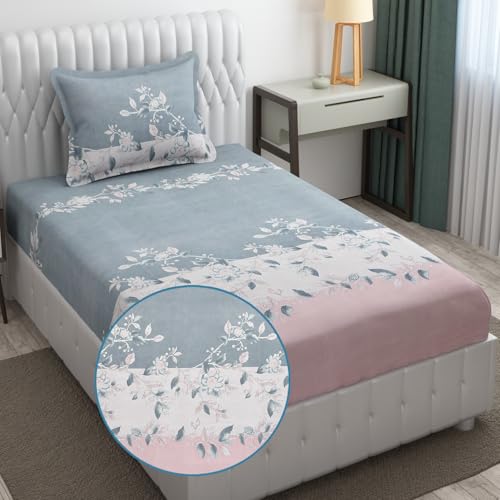 Image of Fresh From Loom Single Bed Floral Print Microfiber Bedsheet Set - 240 TC, Anti Fade, Includes 1 Pillow Covers (60 x 90 inch| Grey, Walnut)