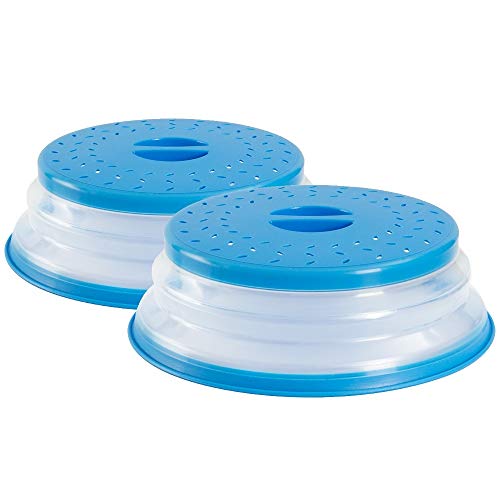 OUCHAN Collapsible Microwave Plate Cover Colander Strainer for Fruit Vegetables,BAP Free and Non-toxic (Bluex2)